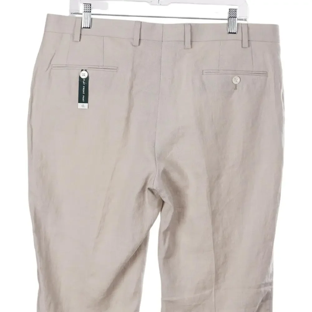 NWOT LAUREN RALPH LAUREN Pants Men 36x30 Beige Linen Pockets Dress Casual